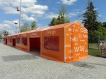 Namioty z reklamą malowaną Orange, Warszawa ul. Łazienkowska - Stadion Legii